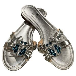Kate Spade Silver Jeweled Crab Embellished Slide Sandals Size 8